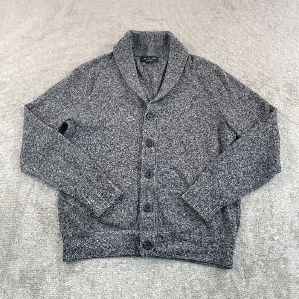 Banana Republic Cardigan Sweater‎ Men Medium Grey Luxe Shawl Neck Grandpa Preppy
